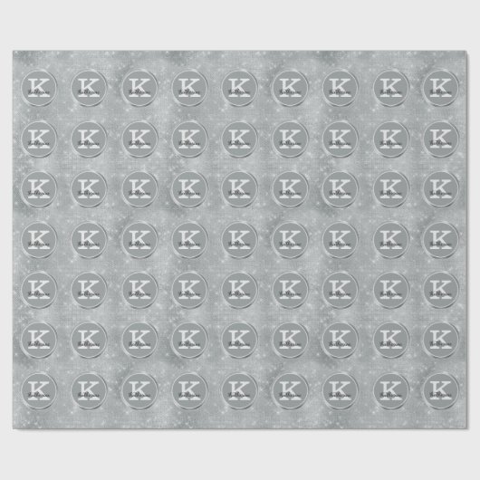 Girly Silver Cute Diamond Sparkle Monogram Cadeaupapier (Vlak)