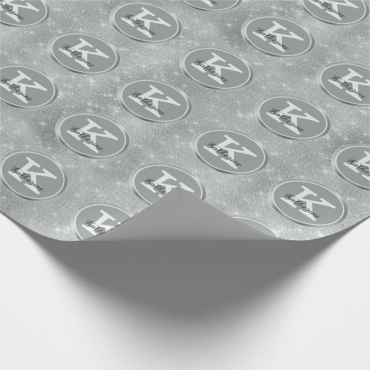 Girly Silver Cute Diamond Sparkle Monogram Cadeaupapier (Hoek)