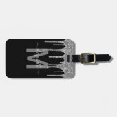 Girly Silver Driving Glitter Monogram Name Bagagelabel (Voorkant horizontaal)