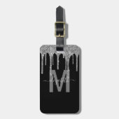Girly Silver Driving Glitter Monogram Name Bagagelabel (Voorkant verticaal)