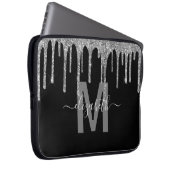 Girly Silver Driving Glitter Monogram Name Laptop Sleeve (Voorkant Rechts)
