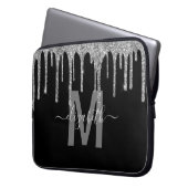 Girly Silver Driving Glitter Monogram Name Laptop Sleeve (Voorkant Links)