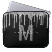 Girly Silver Driving Glitter Monogram Name Laptop Sleeve (Voorkant)