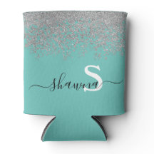 Girly Silver en Blauwgroen Monogram Aqua Sparkle