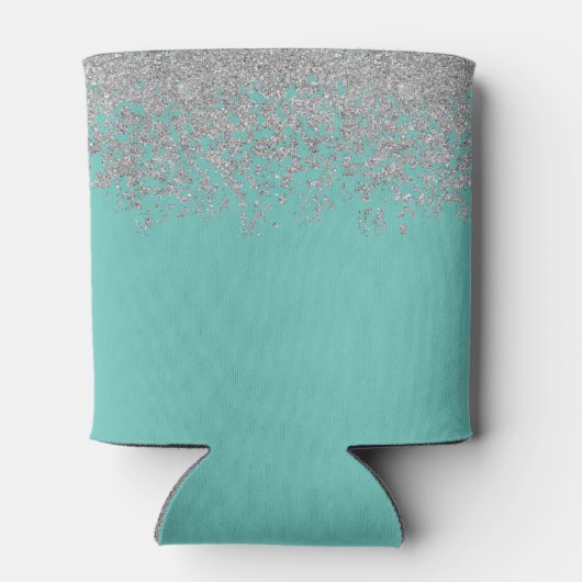 Girly Silver en Blauwgroen Monogram Aqua Sparkle Blikjeskoeler (Achterkant)