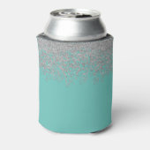 Girly Silver en Blauwgroen Monogram Aqua Sparkle Blikjeskoeler (Blikje Achterkant)