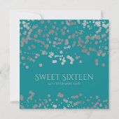 Girly Silver Foil Confetti Sweet 16 Invite Blauwgr Bedankkaart (Achterkant)