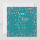 Girly Silver Foil Confetti Sweet 16 Invite Blauwgr Bedankkaart (Voorkant)