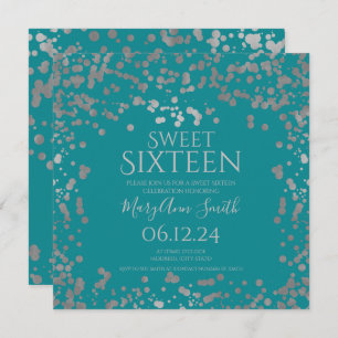 Girly Silver Foil Confetti Sweet 16 Invite Blauwgr Bedankkaart