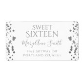 Girly Silver Foil Confetti Sweet Sixteen Etiket (Voorkant)