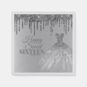 Girly Silver Glam Glitter Drips Sweet 16 Birthday Servet (Voorkant)