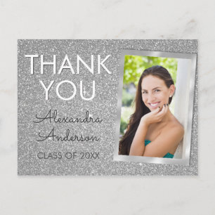 Girly Silver Glitter Afstuderen Bedankt Briefkaart