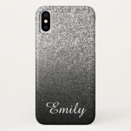 Girly Silver Glitter Black Ombre gepersonaliseerd iPhone 13 Hoesje