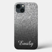 Girly Silver Glitter Black Ombre gepersonaliseerd Case-Mate iPhone Case (Achterkant)