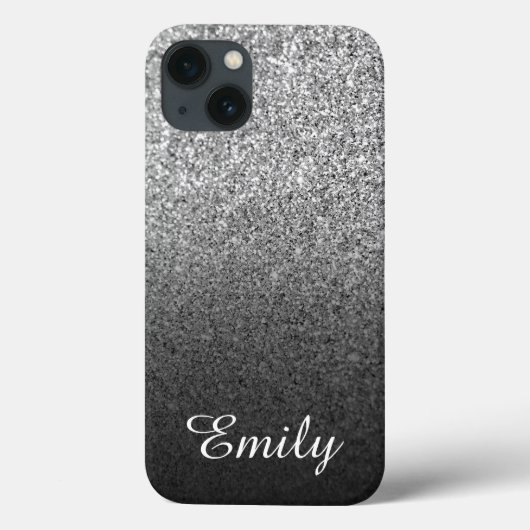 Girly Silver Glitter Black Ombre gepersonaliseerd Case-Mate iPhone Case (Achterkant)