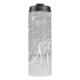 Girly Silver Glitter Blush Monogram Naam  Thermosbeker