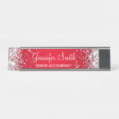 Girly Silver Glitter Bright Red Gradient Bureau Naambordje (Voorkant)