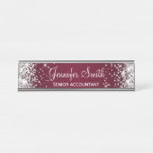 Girly Silver Glitter Burgundy Gradient Bureau Naambordje (Voorkant)