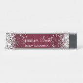 Girly Silver Glitter Burgundy Gradient Bureau Naambordje (Voorkant)