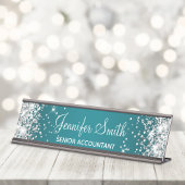 Girly Silver Glitter Dark Turquoise Gradient Bureau Naambordje