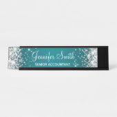 Girly Silver Glitter Dark Turquoise Gradient Bureau Naambordje (Voorkant)