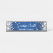 Girly Silver Glitter Deep Blue Gradient Bureau Naambordje (Voorkant)