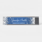 Girly Silver Glitter Deep Blue Gradient Bureau Naambordje (Voorkant)