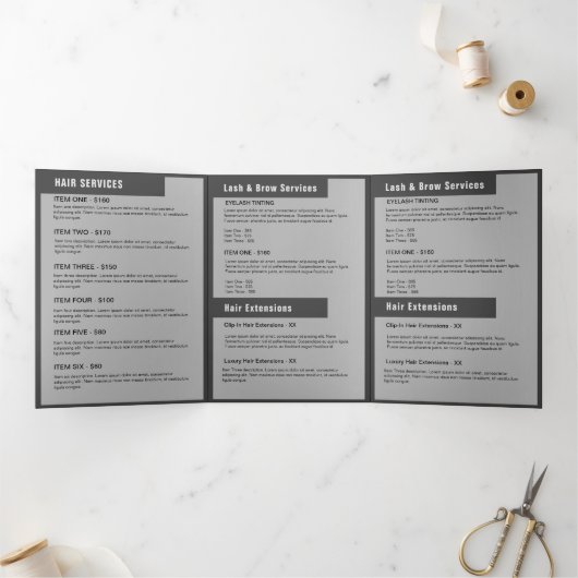 Girly Silver Glitter Double Drips Salon Brochure Drieluik Uitnodiging (Binnen)