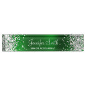 Girly Silver Glitter Faux Emerald Green Folie Naambordje (Voorkant)