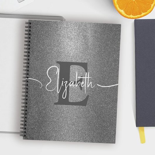 Girly Silver Glitter Gepersonaliseerde Monogram Na Notitieboek