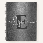 Girly Silver Glitter Gepersonaliseerde Monogram Na Notitieboek (Voorkant)