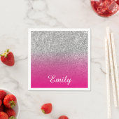 Girly Silver Glitter Hot Pink, speciaal gepersonal Servetten (Insitu)
