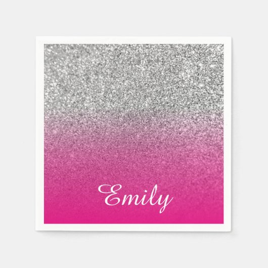 Girly Silver Glitter Hot Pink, speciaal gepersonal Servetten (Voorkant)