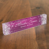 Girly Silver Glitter Hot Roze Folie Ombre Custom Naambordje (Zijkant)