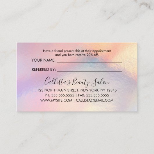 Girly Silver Glitter Iridescent Holographic Ombre Aanbevelingskaartje (Achterkant)