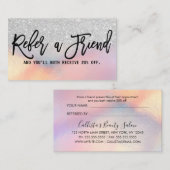 Girly Silver Glitter Iridescent Holographic Ombre Aanbevelingskaartje (Voorkant / Achterkant)