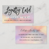 Girly Silver Glitter Iridescent Holographic Ombre Klantenkaartje (Voorkant / Achterkant)