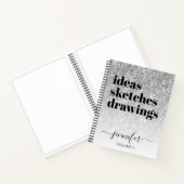 Girly Silver Glitter Jouw naam Sketchbook Notitieboek (Binnen)