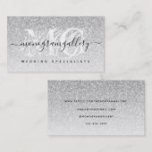Girly Silver Glitter Luxe Glam Monogram Visitekaartje (Voorkant / Achterkant)