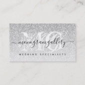 Girly Silver Glitter Luxe Glam Monogram Visitekaartje (Voorkant)