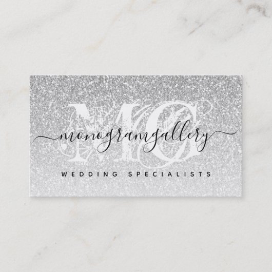 Girly Silver Glitter Luxe Glam Monogram Visitekaartje (Voorkant)