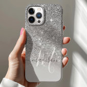 Girly Silver Glitter Monogram Naam Case-Mate iPhone Case
