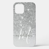 Girly Silver Glitter Monogram Naam Case-Mate iPhone Case (Achterkant)
