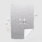Girly Silver Glitter Monogram Script Golfhanddoek (Insitu)