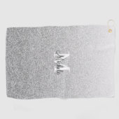 Girly Silver Glitter Monogram Script Golfhanddoek (Horizontaal)