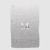 Girly Silver Glitter Monogram Script Golfhanddoek (Voorkant)