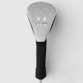 Girly Silver Glitter Monogram Script Golfheadcover (Voorkant)
