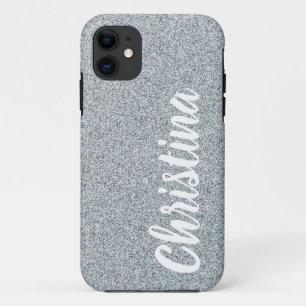 Girly Silver Glitter Name Personalized Hoesje-Mate Case-Mate iPhone Case