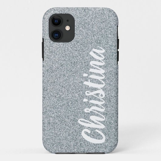 Girly Silver Glitter Name Personalized Hoesje-Mate Case-Mate iPhone Case (Achterkant)