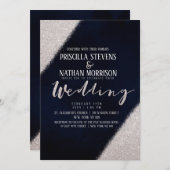 Girly Silver Glitter Navy Blue Waterverf Wedding Kaart (Voorkant / Achterkant)